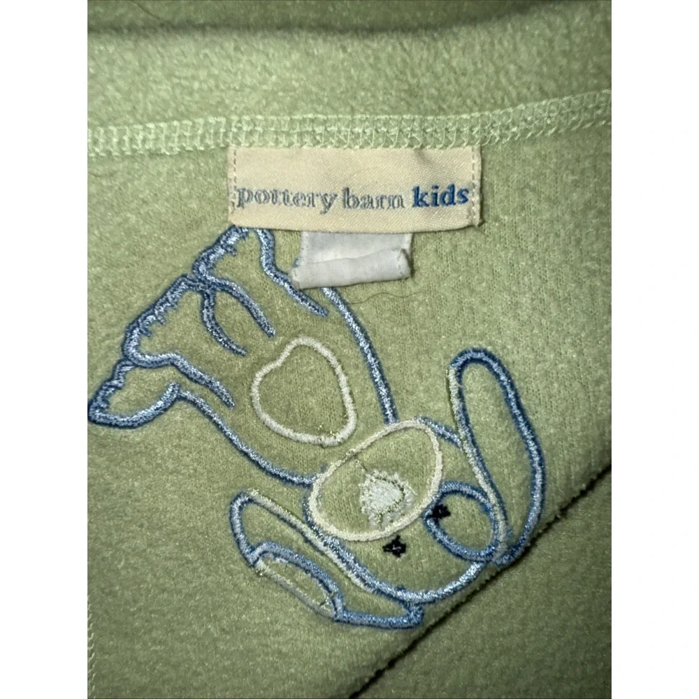 Vtg Pottery Barn Baby Blanket Puppy Green 40